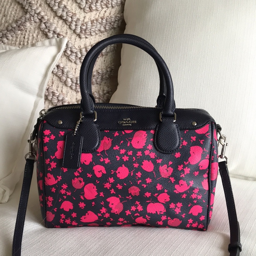 Coach Mini Bennet Prairie Calico Floral Satchel Purse, F55466, Navy / Pink - Picture 9 of 16